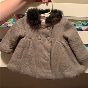 Grey peacoat with faux fur collar
